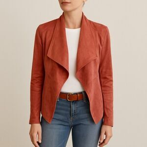 BB Dakota Wade Faux Suede Open Front Lagenlook Jacket Cinnamon Rust Size Medium